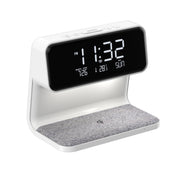 Lámpara de noche creativa 3 en 1 con carga inalámbrica y pantalla LCD, reloj despertador y cargador de teléfono inalámbrico.