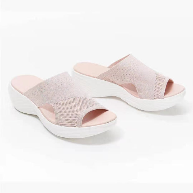 Sandalias y pantuflas informales de plataforma de poliuretano con parte superior tejida para mujer