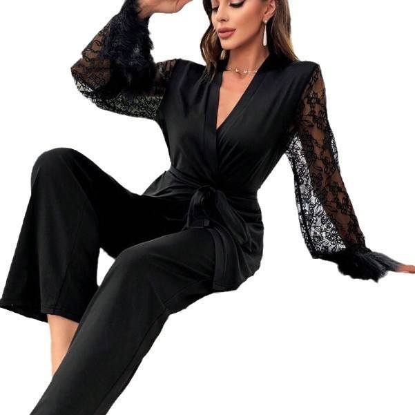 Conjunto de camisón ligero de lujo con encaje suave para mujer