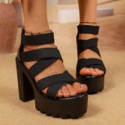 Sandalias de tacón alto con plataforma de PU y punta abierta de goma para mujer