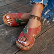 Sandalias de cuña de corcho para mujer con diseño de hojas