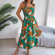 Vestido largo de verano con tirantes y estampado floral para mujer