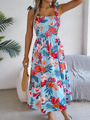 Vestido largo de verano con tirantes y estampado floral para mujer