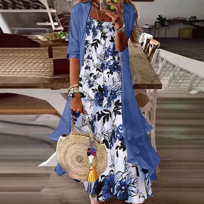 Vestido largo de dos piezas con estampado floral y mangas holgadas
